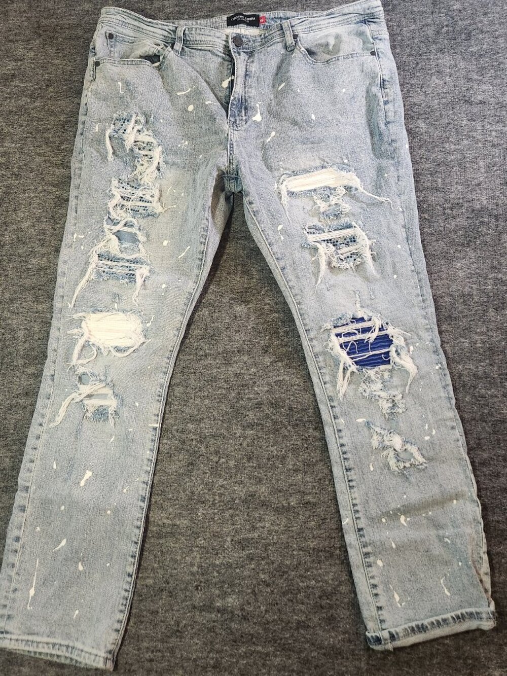 Christian Carera LA Distressed Moto Patch Men's Jeans Size 42 x 32 Light Wash